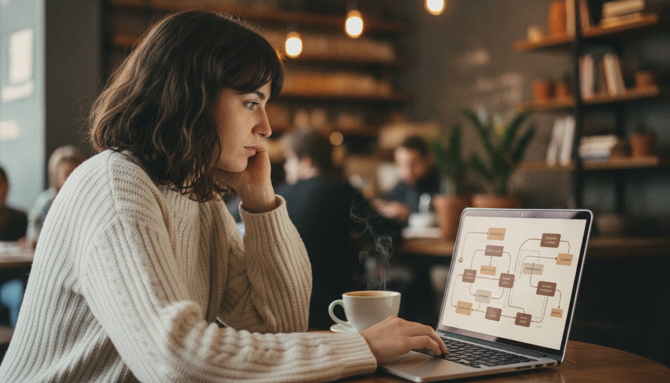 Person at laptop reviewing AI agent output with verification checklist on screen