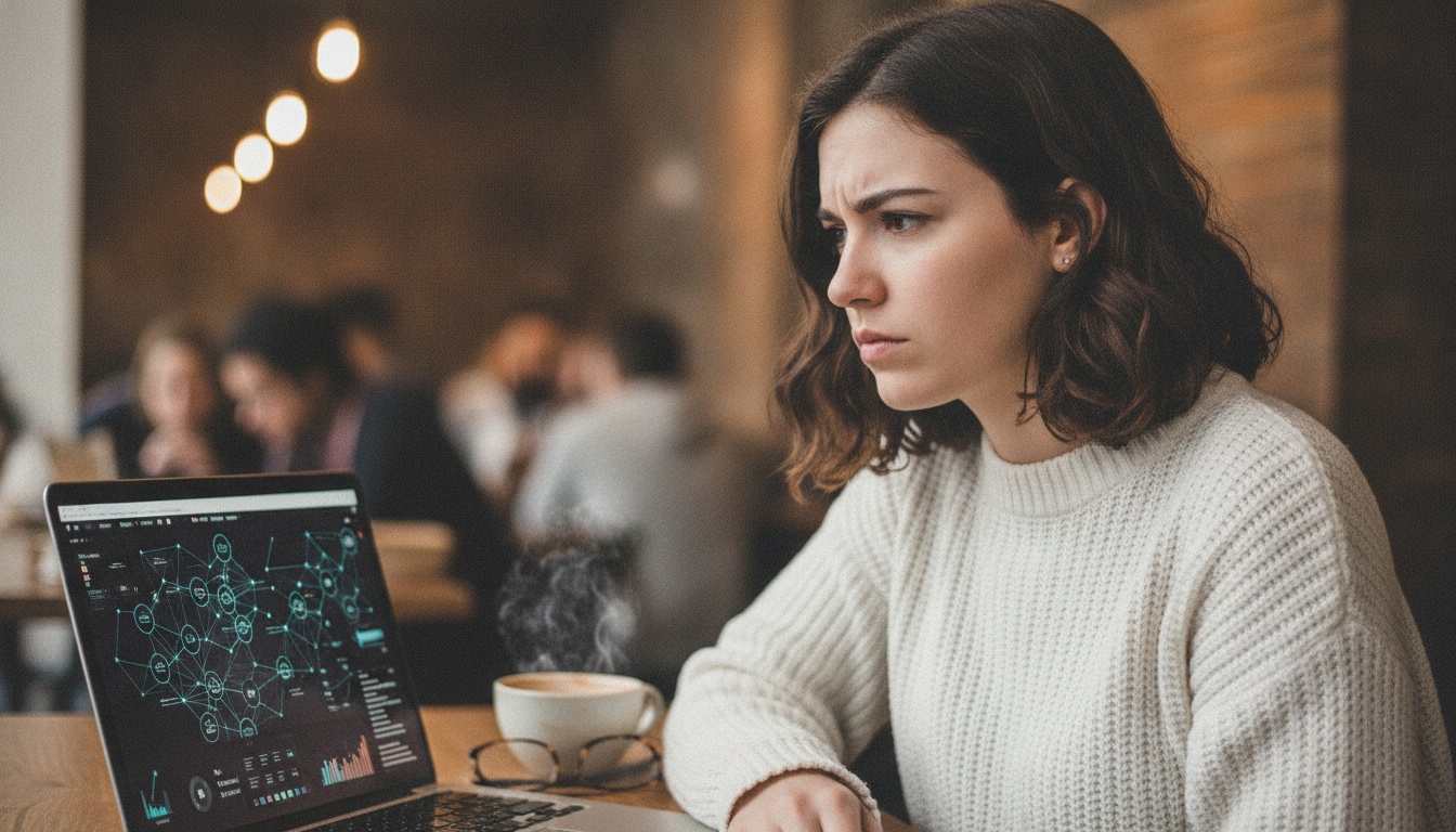Zoe at a laptop reviewing AI model visualization data