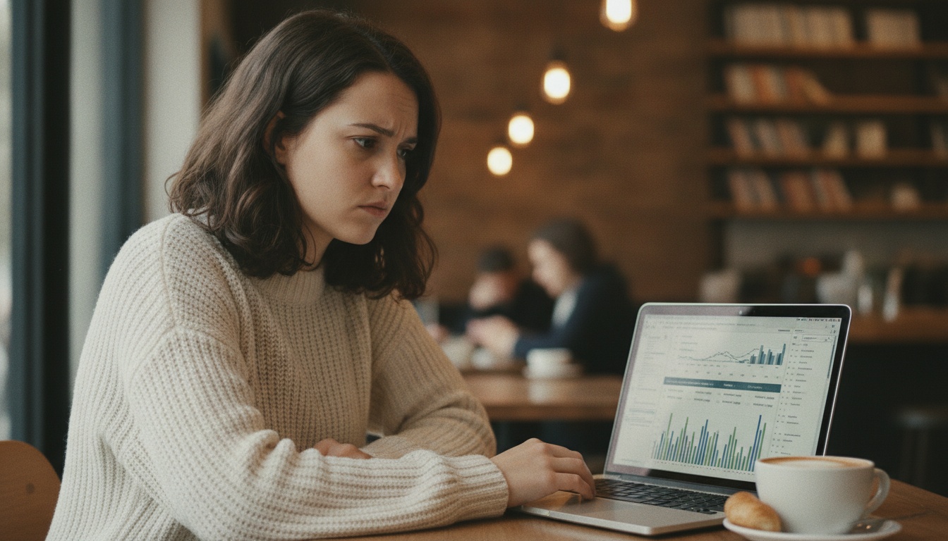 Person looking at AI benchmark charts on a screen with a skeptical expression