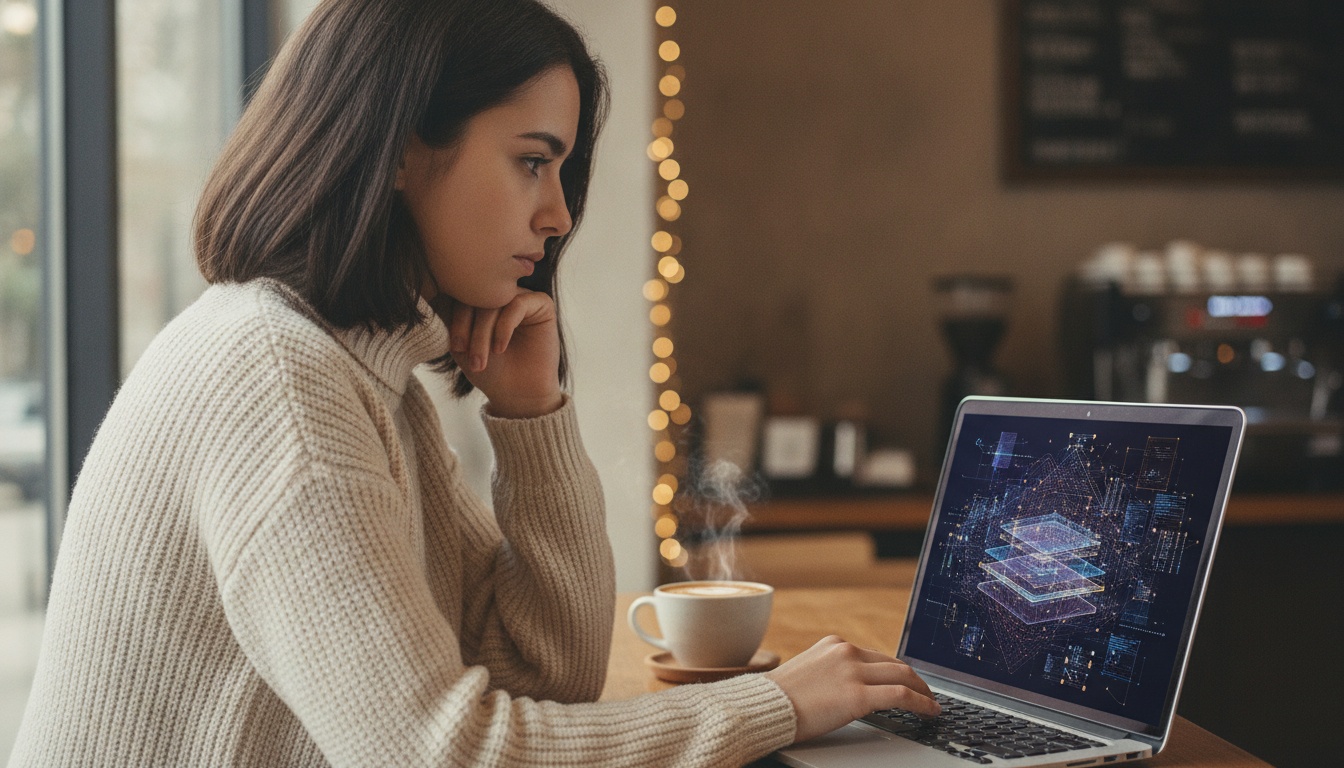Solo builder at laptop analyzing AI reasoning visualization