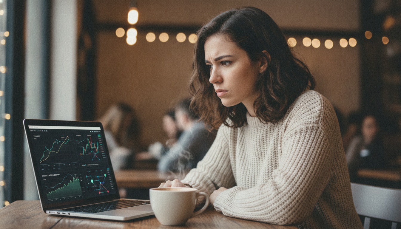Zoe looking at AI infrastructure investment dashboard on laptop