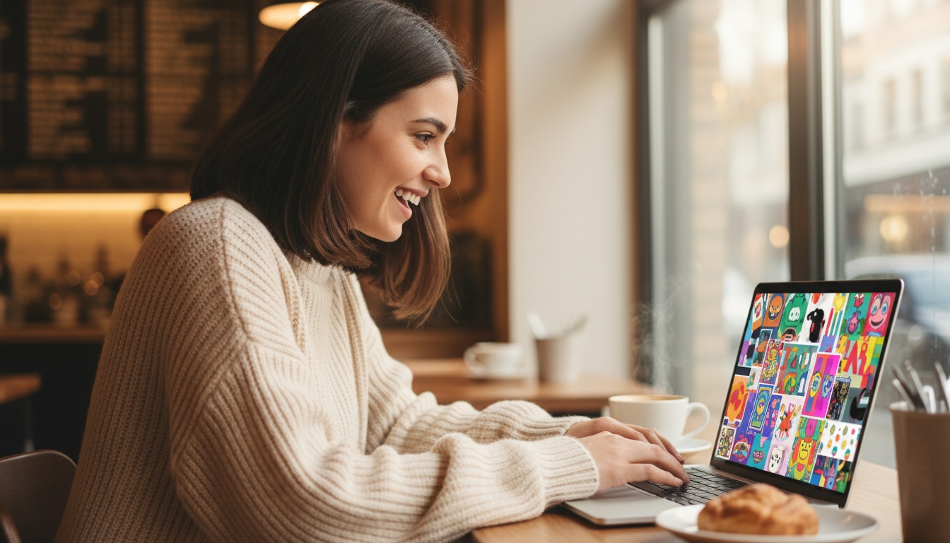 Zoe at laptop creating personalized AI images with Gemini for her business