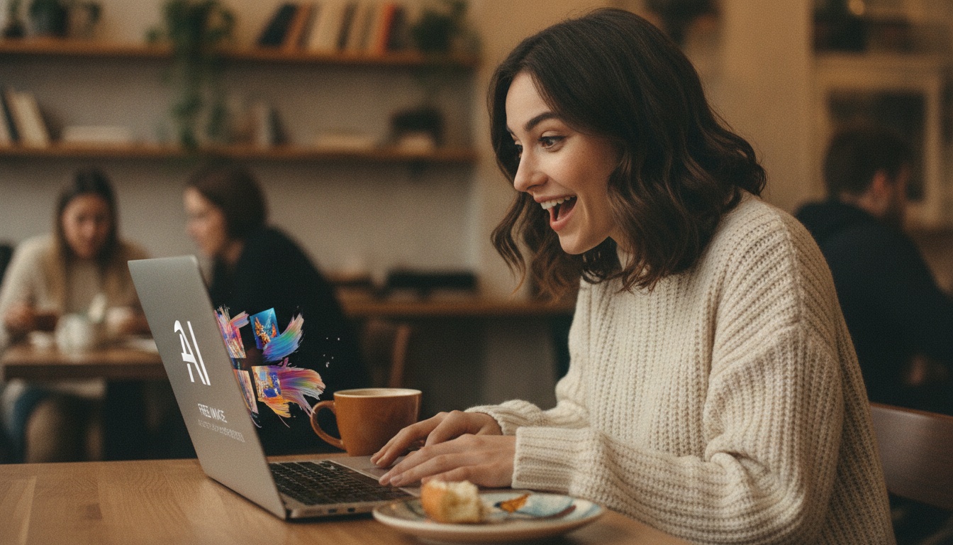 Person at laptop discovering AI-powered personalized image generation in Gemini app