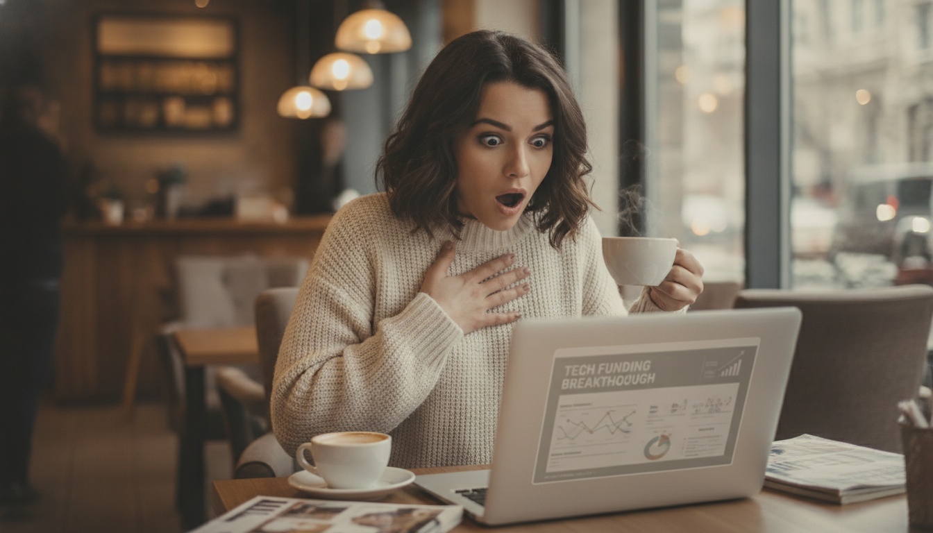 Zoe reading about General Intuition's funding news on her laptop