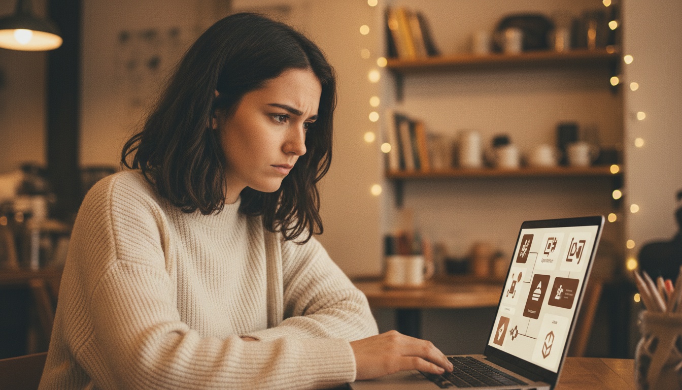 Zoe at her laptop with multiple AI model interfaces open, warm coffee shop setting