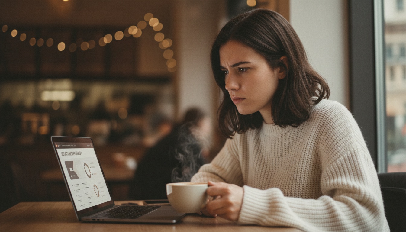 Zoe at laptop reading about AI security incident disclosure