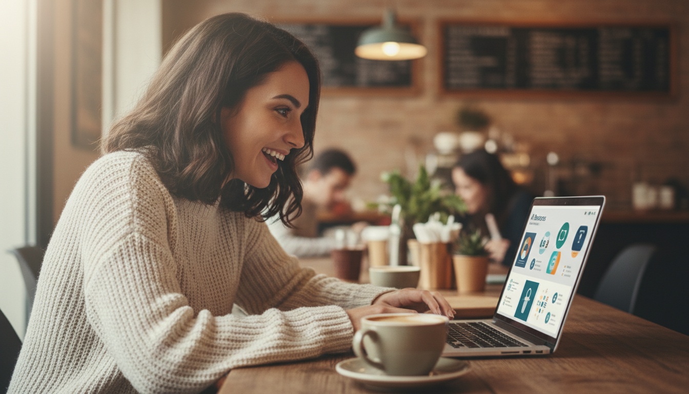 Person at laptop reviewing Meta AI business tools dashboard