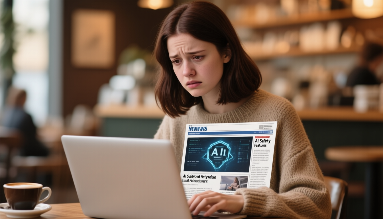 Zoe at her laptop reading about ChatGPT teen safety features