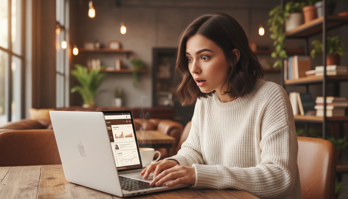 Zoe at a laptop in a coffee shop watching a Slack workspace with AI agent messages and a CRM dashboard