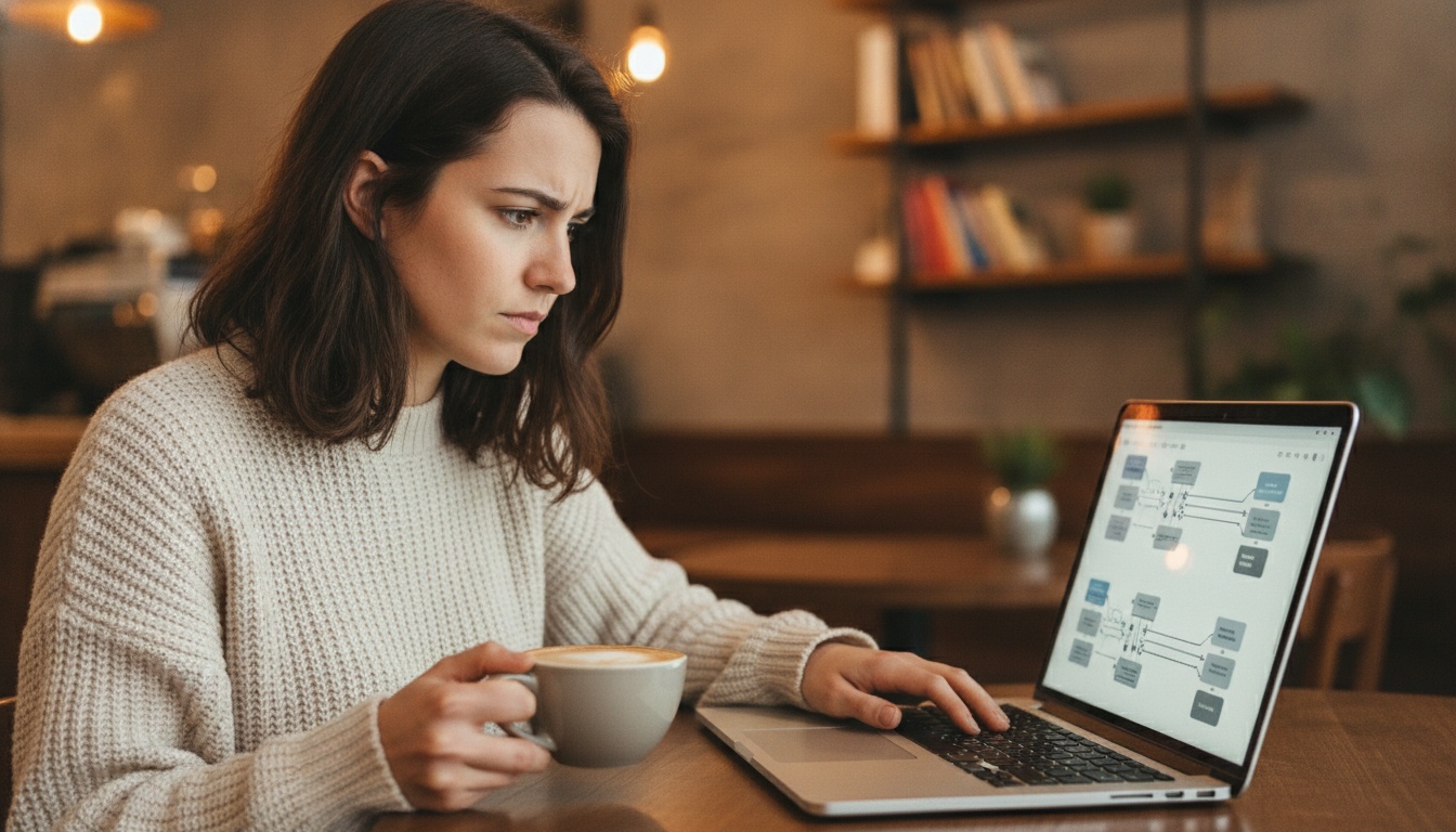 Zoe comparing two automation tools on her laptop screen